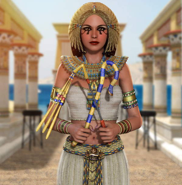 La reine égyptienne Cléopâtre Pharaon tenant des signes de pouvoir
 - Photo, image