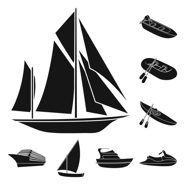 水と海は輸送黒のアイコン デザインのセットのコレクションです。様々 なボートや船のベクトル シンボル ストック web イラスト. - ベクター画像