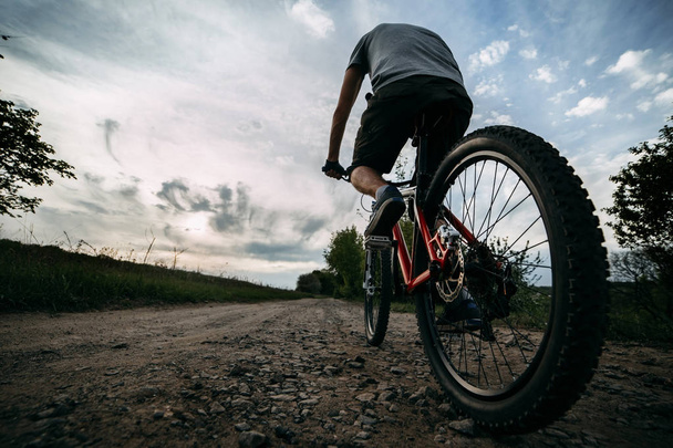 Fiatal ember lovaglás kerékpár egy ország út mentén - Fotó, kép