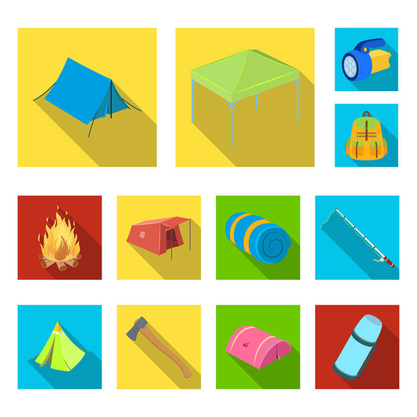 Different kinds of tents flat icons in set collection for design. Temporary shelter and housing vector symbol stock web illustration. - Vector, afbeelding