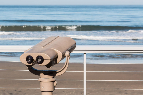 Sightseeing binoculars at an observation point on Fletcher Cove Beach Park in the city of Solana Beach, California in San Diego County. - Photo, Image