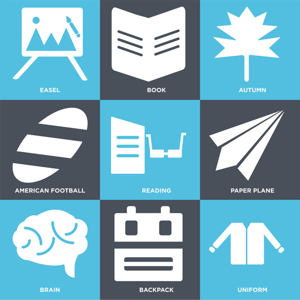 Set Of 9 simple editable icons such as Uniform, Backpack, Brain - Vector, Image