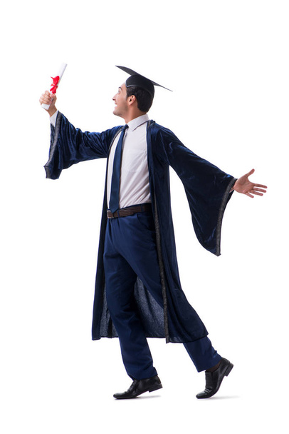 Φοιτητής ενθουσιασμένοι με την αποφοίτησή του απομονωθεί σε λευκό - Φωτογραφία, εικόνα