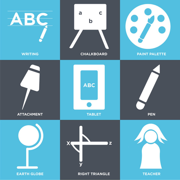 Set Of 9 simple editable icons such as Teacher, Right triangle, Earth globe - Vektör, Görsel