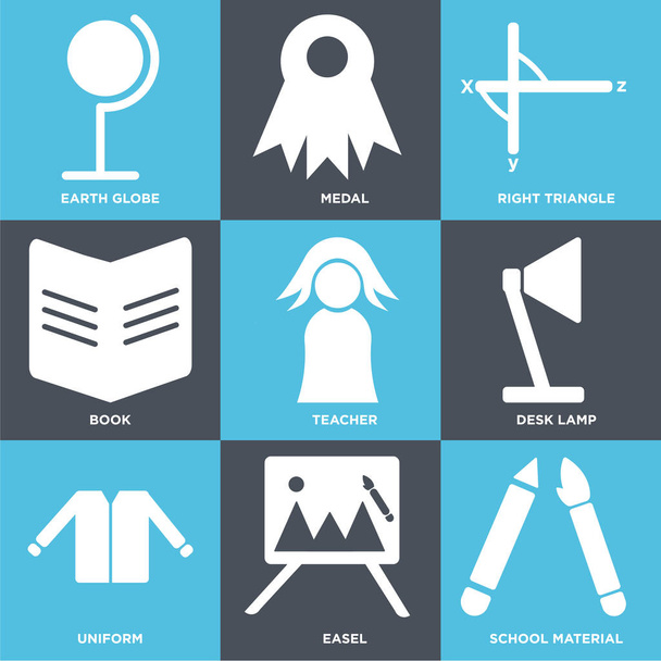 Set Of 9 simple editable icons such as School material, Easel, Uniform - Vektör, Görsel