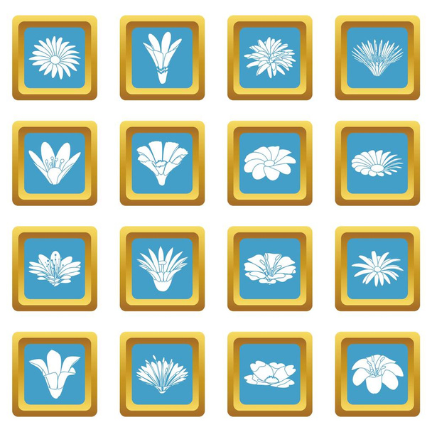 Detailed flower icons set sapphirine square vector - Vector, afbeelding
