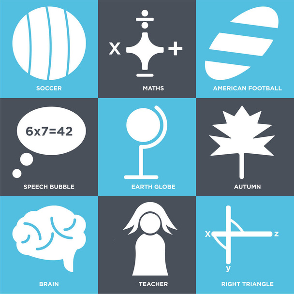 Set Of 9 simple editable icons such as Right triangle, Teacher, Brain - Вектор, зображення