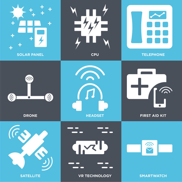 Set Of 9 simple editable icons such as Smartwatch, VR technology, Satellite - Vector, Image