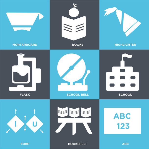 Set di 9 semplici icone modificabili come Abc, Libreria, Cubo
 - Vettoriali, immagini