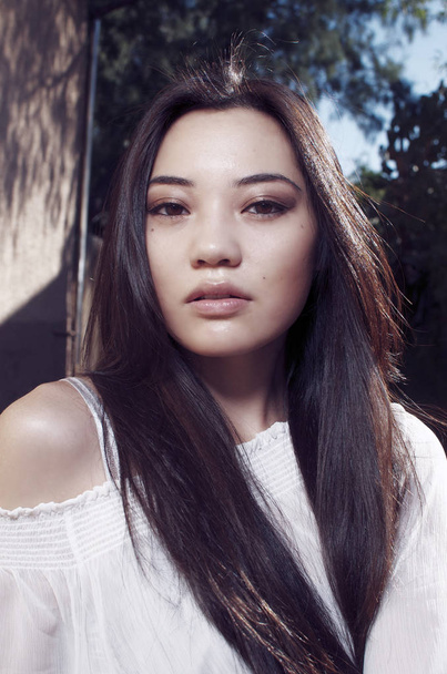 Beautiful young Asian Model with long gorgeous hair - Fotoğraf, Görsel