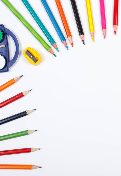 School accessories on white background, copy space for text - Φωτογραφία, εικόνα