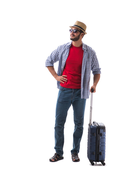 Young man ready for summer travel isolated on white - Photo, Image