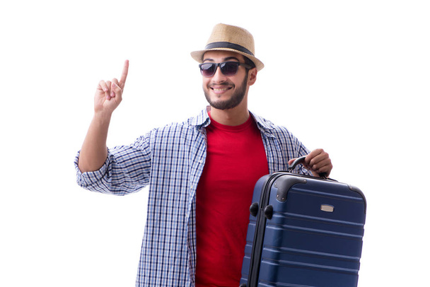 Jongeman klaar voor zomer reizen geïsoleerd op wit - Foto, afbeelding