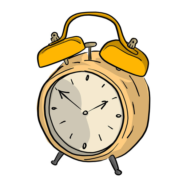 yellow retro alarm clock vector illustration sketch doodle hand drawn with black lines isolated on white background - Vector, Image
