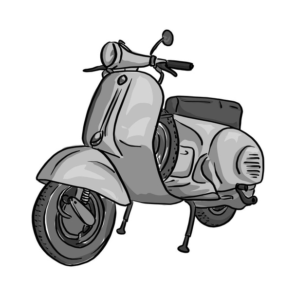 Retro grijs scooter vector illustratie schets doodle hand getekend met zwarte lijnen geïsoleerd op witte achtergrond - Vector, afbeelding