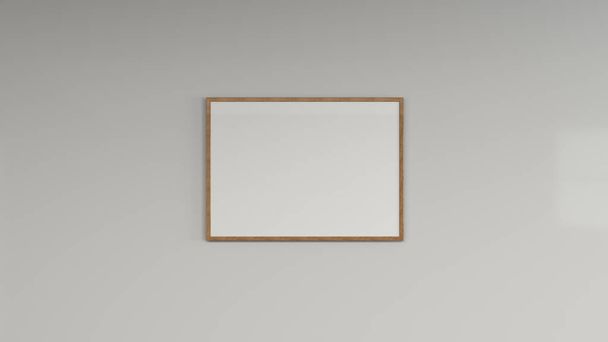 Cartel blanco en blanco con marco de madera en la pared
 - Foto, imagen