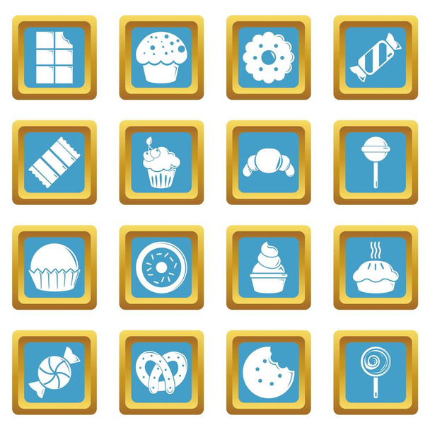 Sweets candy cakes icons set sapphirine square vector - ベクター画像