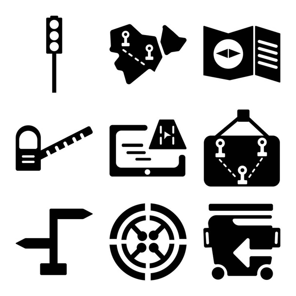 Набор из 9 простых съедобных продуктов, таких как корзина Recycle, радар
,  - Вектор,изображение