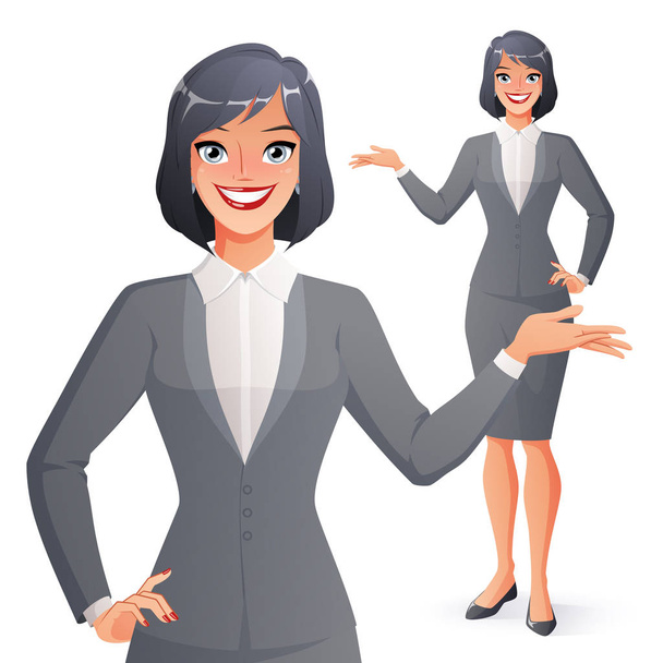 Beautiful smiling businesswoman presenting. Full length isolated vector illustration. - Vector, Image