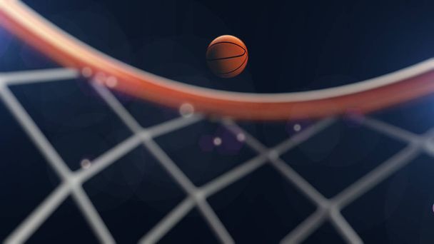 バスケット ボールのフープの落下の 3 d イラストレーション - 写真・画像