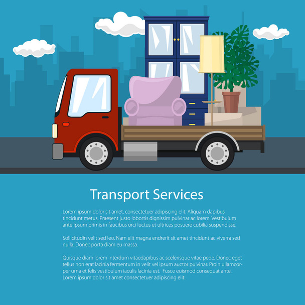 Flyer , Truck is Transporting Furniture - Vector, Image