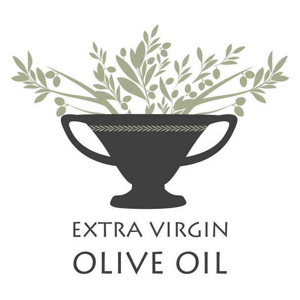 Amphora with olive branches. Symbol of the Mediterranean culture - Vector, Image