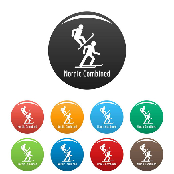 Nordic combined icons set color vector - Vector, Image