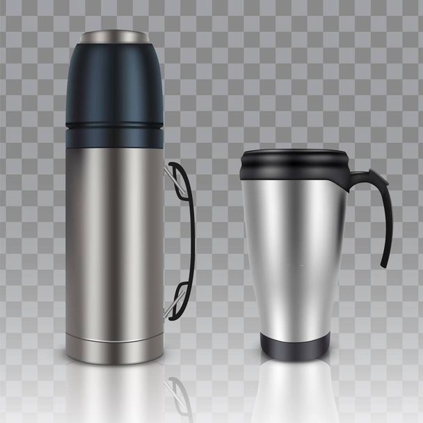 Thermos thermo cup vector realistic mockup set - Vector, Image