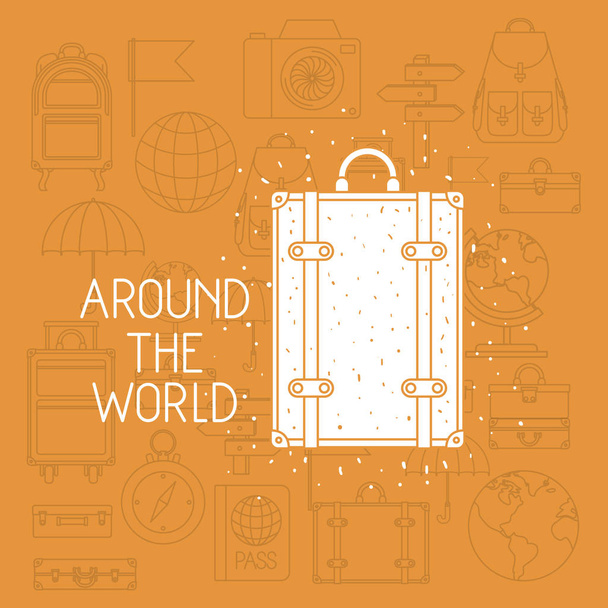 suitcase with travel set icons - Вектор, зображення