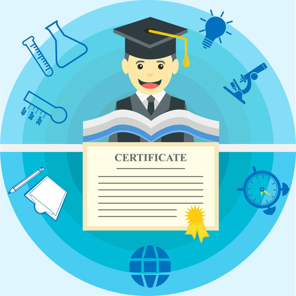 Um estudante com um certificado de graduação, vetor conceitual
 - Vetor, Imagem