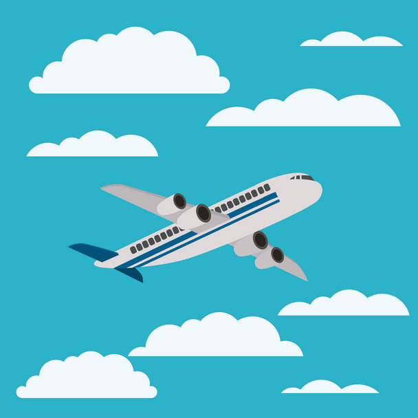 aereo che vola con paesaggio nuvoloso
 - Vettoriali, immagini