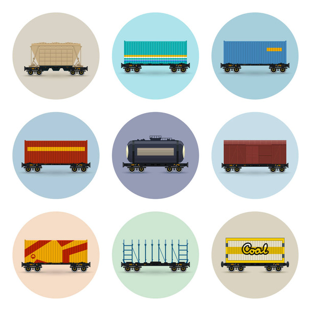 Az ikonok, vasúti teherkocsik - Vektor, kép
