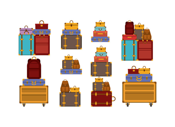 set suitcases styles icons - Vector, Image