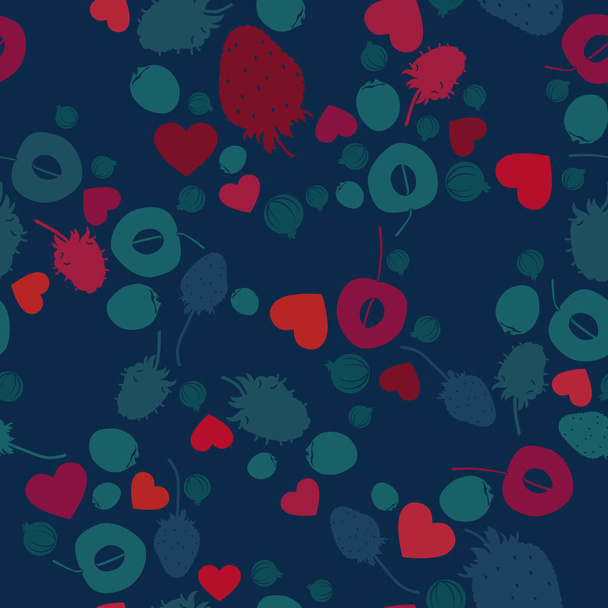 ベリー類の果実と心 - のベクトルの背景 - ベクター画像