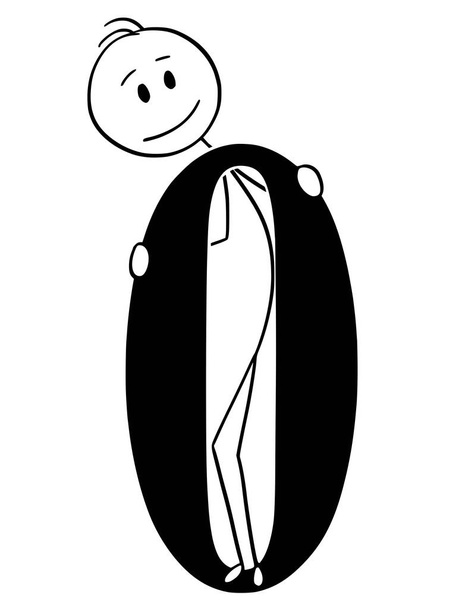 Cartoon van een Man of een zakenman die grote nummer nul of 0 - Vector, afbeelding