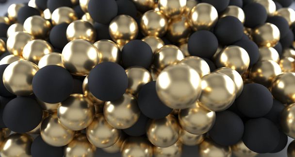 Esferas realistas pretas e douradas Fechar Renderização Up.3D
 - Foto, Imagem