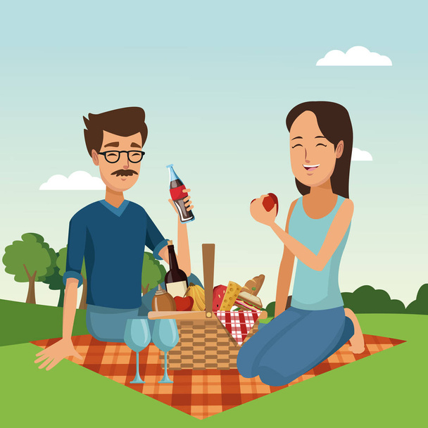 Picnic in the park cartoons - Vector, Image