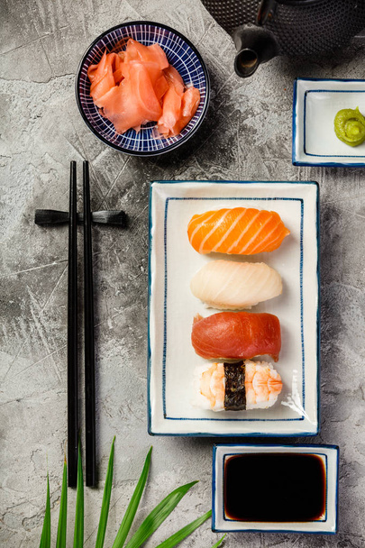 Flat-lay of sushi set - Fotoğraf, Görsel