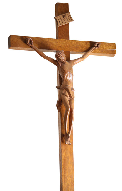 テキスト inri とイエスと木で古い十字架 - 写真・画像