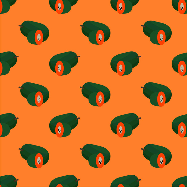 Papaya-Muster auf orangefarbenem Hintergrund - Vektor, Bild