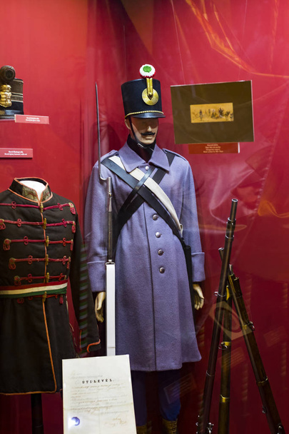 BUDAPEST, HUNGARY - 22 AUGUST 2017: Museum of the history of the military of the Hungarian army with historical exhibits and compositions on the theme of war.  - 写真・画像