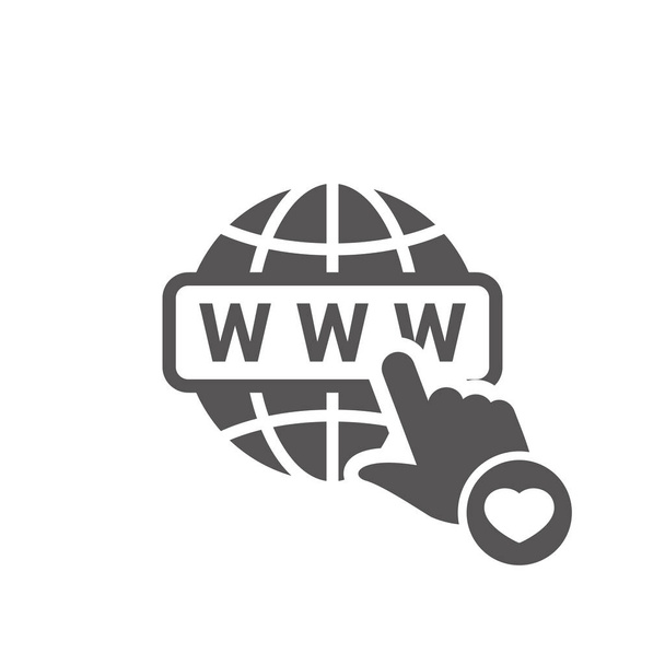 Значок WWW зі знаком серця. Піктограма WWW і улюблений символ, наприклад, кохання, догляд
 - Вектор, зображення