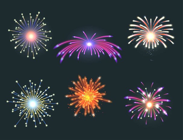 Firework vector illustration celebration holiday event night explosion light festive party - Vector, Image