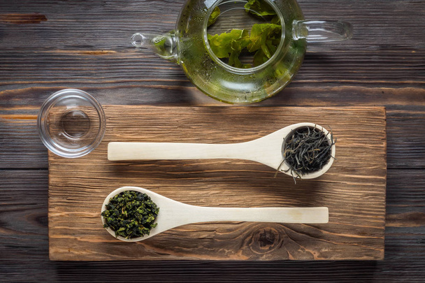 Hagyományos kínai zöld tea a különböző erjedési és rizs - Fotó, kép