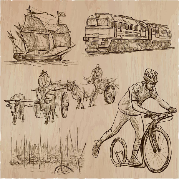 Transport, Transportation around the World - An hand drawn vecto - Vector, Image