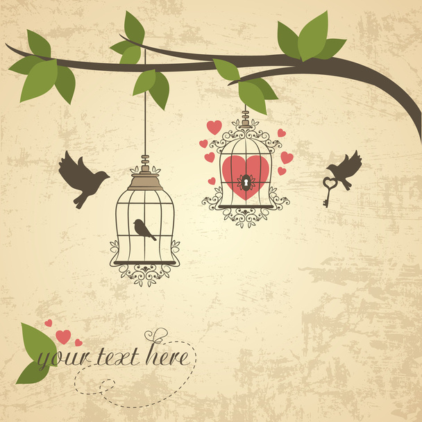Vintage background with bird and cell. Vector illustration - Vector, afbeelding