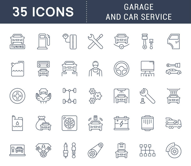 Vector iconen van de lijn van Garage- en autoservice instellen. - Vector, afbeelding
