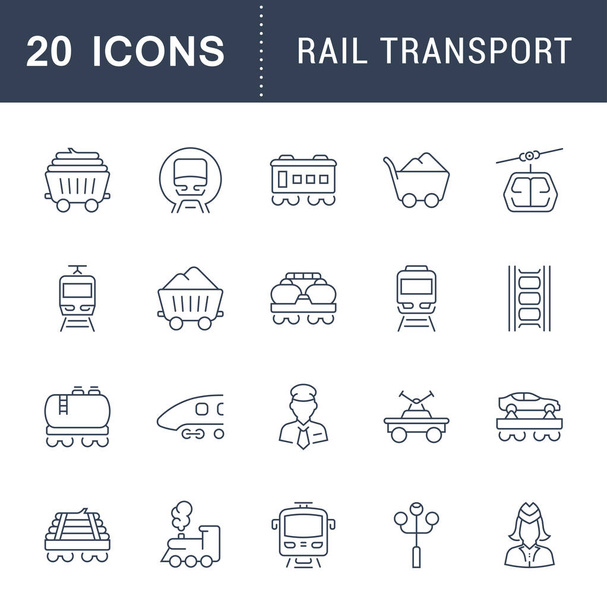 Conjunto de iconos de la línea vectorial de transporte ferroviario
. - Vector, imagen