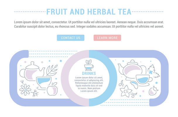Веб-сайту банер та цільова сторінка фруктів і трав'яний чай. - Вектор, зображення