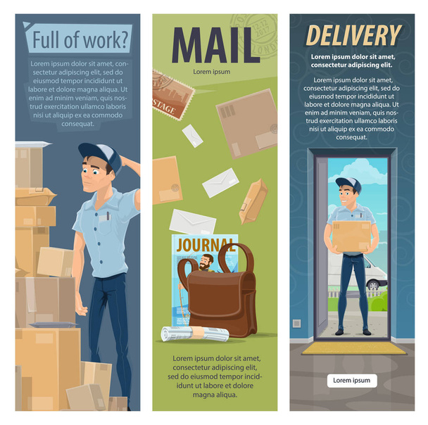 Bannières de travail de facteur de vecteur de livraison de courrier postal
 - Vecteur, image